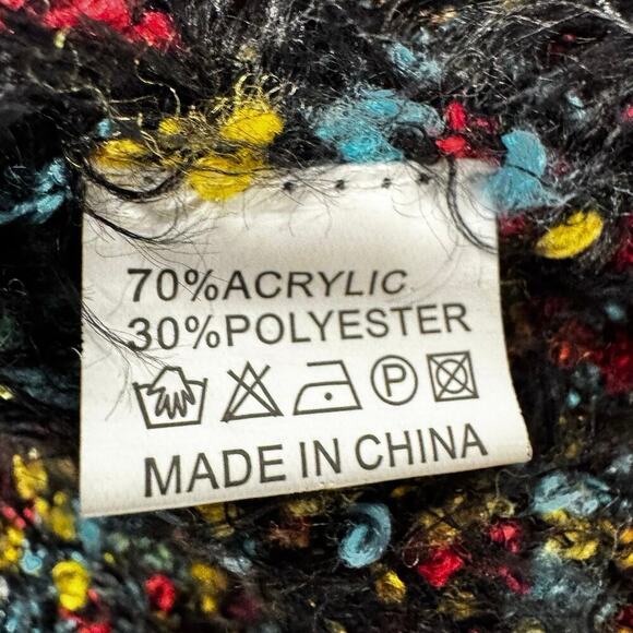 Simply Couture Long Swing Bottom Feather Like Cardigan Black Multicolored Sz S - Picture 14 of 14